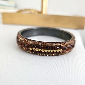 Dark Brown and Gold Jeweled Rhinestone Metal Bangle Indian Pakistani Jewelry